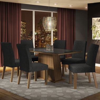 Juego de Comedor con Vidrio Sobrepuesto 6 Sillas Marrón/Negro/Oxford Patricia Madesa