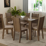 Juego de Comedor Mesa Tapa de Vidrio 6 Sillas Marrón/Sintético Beige Isla Madesa