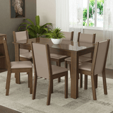 Juego Comedor Mesa con Tapa de Vidrio 6 Sillas Marrón/Crema/Beige Heloísa Madesa