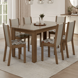 Juego Comedor Elóra Mesa Tapa de Vidrio 6 Sillas Marrón/Crema/Floral Hibiscos Madesa