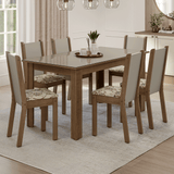Juego Comedor Elóra Mesa Tapa de Vidrio 6 Sillas Marrón/Crema/Lírio Beige Madesa