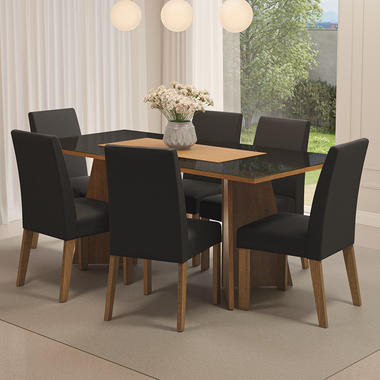 Juego de Comedor con Vidrio Sobrepuesto 6 Sillas Marrón/Negro Valerie Madesa