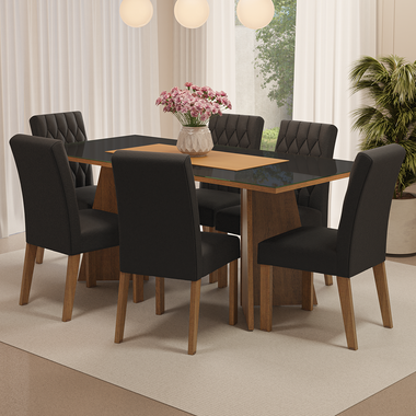 Juego de Comedor con Vidrio Sobrepuesto 6 Sillas Marrón/Negro/Oxford Marissa Madesa