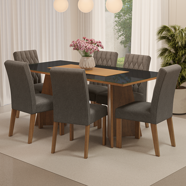 Juego de Comedor con Vidrio Sobrepuesto 6 Sillas Marrón/Gris Marissa Madesa