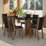 Conjunto Comedor Mesa Mesada de Vidro 6 Sillas Marrón/Negro Viola Madesa
