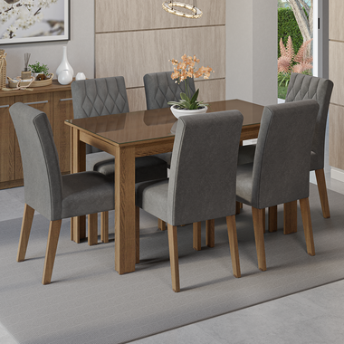 Juego de Comedor con Vidrio Sobrepuesto 6 Sillas Marrón/Silver Odara Madesa