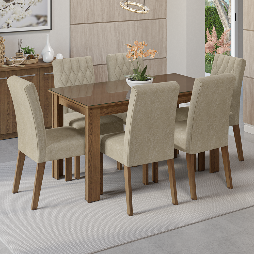 Juego de Comedor con Mesa de Tapa de Vidrio y 6 Sillas Marrón/Imperial Odara Madesa