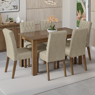 Juego de Comedor con Vidrio Sobrepuesto 6 Sillas Marrón/Imperial Odara Madesa