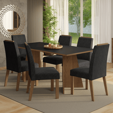 Juego de Comedor 6 Sillas Marrón/Negro/Oxford Minsk Madesa