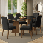 Juego de Comedor con Vidrio Sobrepuesto 6 Sillas Marrón/Negro/Oxford Amalfi Madesa