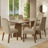 Juego de Comedor Mesada de Vidrio 6 Sillas Amalfi Marrón/Crema/Imperial