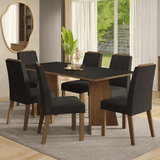 Juego de Comedor Mesada de Madera 6 Sillas York Marrón/Negro/Oxford