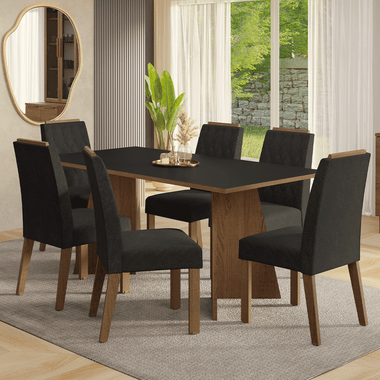 Juego de Comedor 6 Sillas Marrón/Negro/Oxford York Madesa