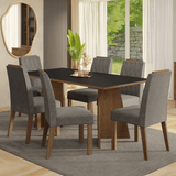 Juego de Comedor Mesada de Madera 6 Sillas York Marrón/Negro/Silver