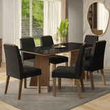 Juego de Comedor Mesada de Vidrio 6 Sillas Siena Marrón/Negro/Oxford