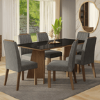 Juego de Comedor con Vidrio Sobrepuesto 6 Sillas Marrón/Negro/Silver Siena Madesa