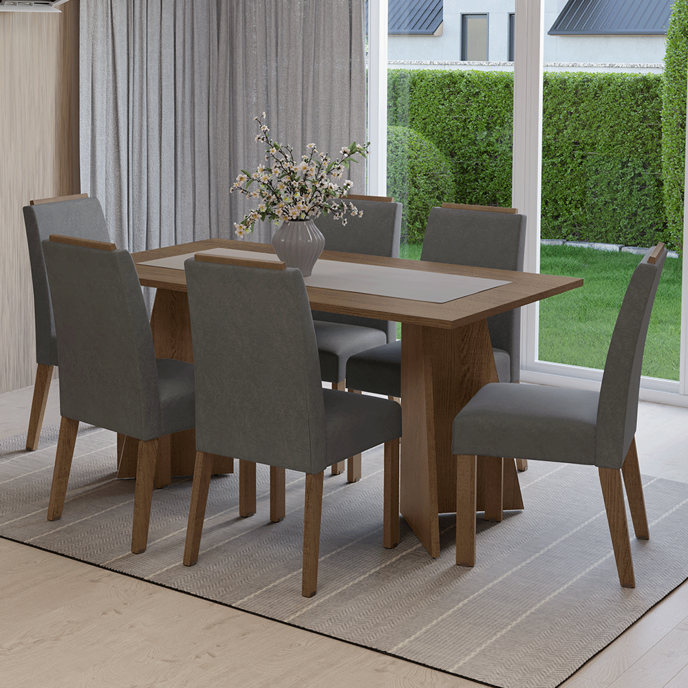 Juego de Comedor Mesada de Madera 6 Sillas Soho Marrón/Silver
