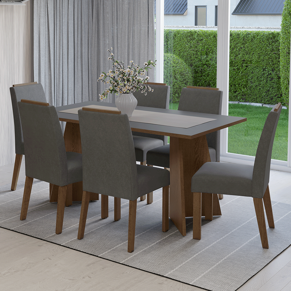 Juego de Comedor Mesada de Madera 6 Sillas Soho Marrón/Gris/Silver