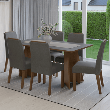 Juego de Comedor 6 Sillas Marrón/Gris/Silver Soho Madesa