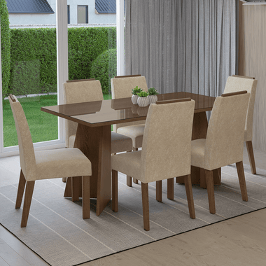 Juego de Comedor con Vidrio Sobrepuesto 6 Sillas Marrón/Imperial Madrid Madesa