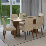 Juego de Comedor Mesada de Vidrio 6 Sillas Madrid Marrón/Crema/Imperial