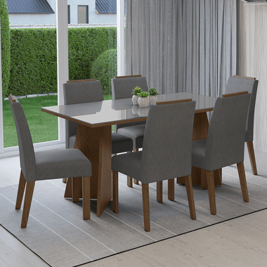 Juego de Comedor con Vidrio Sobrepuesto 6 Sillas Marrón/Gris/Silver Madrid Madesa