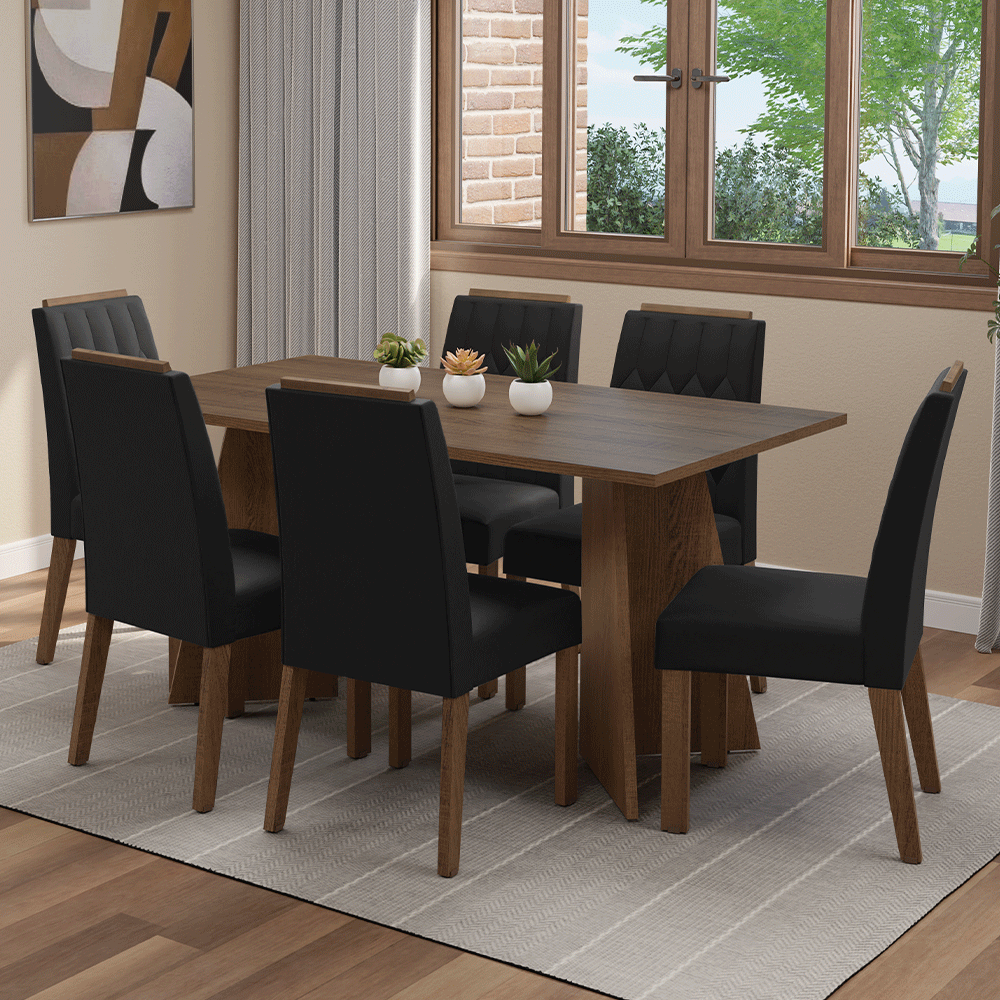 Juego de Comedor Mesada de Madera 6 Sillas Leon Marrón/Oxford