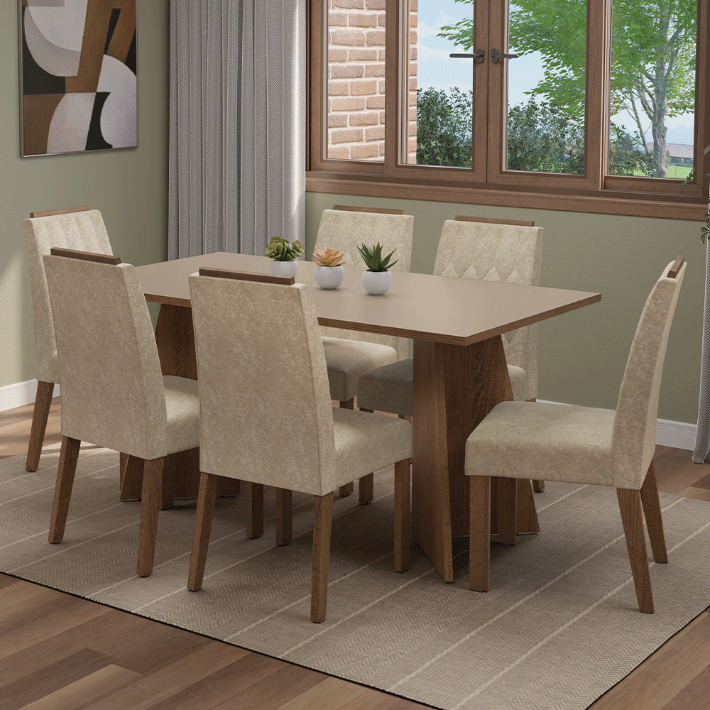 Juego de Comedor Mesada de Madera 6 Sillas Leon Marrón/Crema/Imperial
