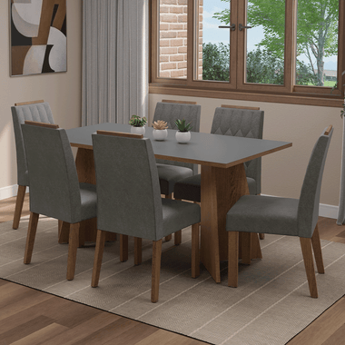 Juego de Comedor 6 Sillas Marrón/Gris/Silver Leon Madesa