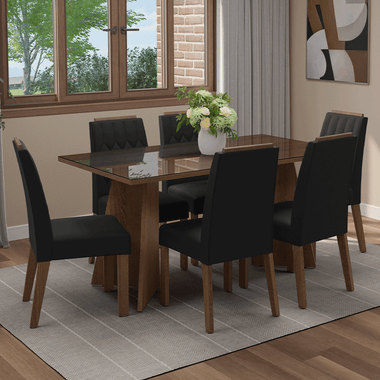 Juego de Comedor con Vidrio Sobrepuesto 6 Sillas Marrón/Oxford Sintra Madesa