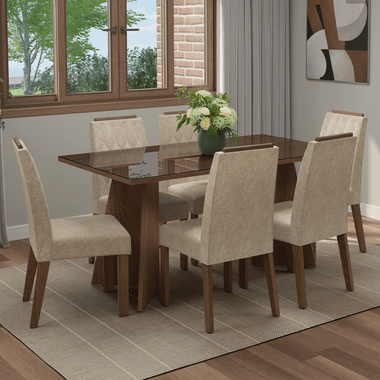 Juego de Comedor con Vidrio Sobrepuesto 6 Sillas Marrón/Imperial Sintra Madesa