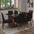 Juego de Comedor con Vidrio Sobrepuesto 6 Sillas Marrón/Negro/Oxford Sintra Madesa