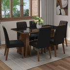 Juego de Comedor con Vidrio Sobrepuesto 6 Sillas Marrón/Negro/Oxford Sintra Madesa