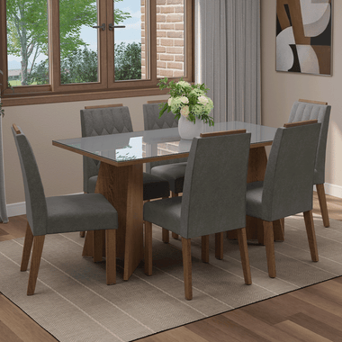 Juego de Comedor con Vidrio Sobrepuesto 6 Sillas Marrón/Gris/Silver Sintra Madesa