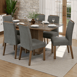 Juego de Comedor Tapa de Vidrio 6 Sillas Marrón/Silver Dália Madesa