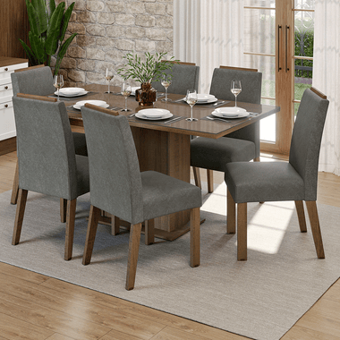 Juego de Comedor con Vidrio Sobrepuesto 6 Sillas Marrón/Silver Dália Madesa