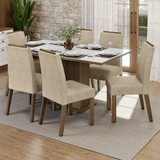Juego de Comedor Tapa de Vidrio 6 Sillas Marrón/Blanco/Imperial Dália Madesa