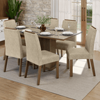Juego de Comedor Dália Mesa Rectangular Tapa de Vidrio con 6 Sillas Marrón/Crema/Imperial Madesa
