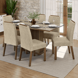 Juego de Comedor Tapa de Vidrio 6 Sillas Marrón/Crema/Imperial Dália Madesa