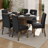 Juego de Comedor Tapa de Vidrio 6 Sillas Marrón/Negro/Oxford Dália Madesa