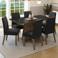 Juego de Comedor Tulipa Mesa Rectangular Tapa de Vidrio con 6 Sillas Marrón/Negro/Oxford Madesa