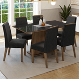 Juego de Comedor Tapa de Vidrio 6 Sillas Marrón/Negro/Oxford Tulipa Madesa