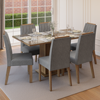 Juego de Comedor Azaleia Mesa Rectangular Tapa de Vidrio con 6 Sillas Marrón/Silver Madesa