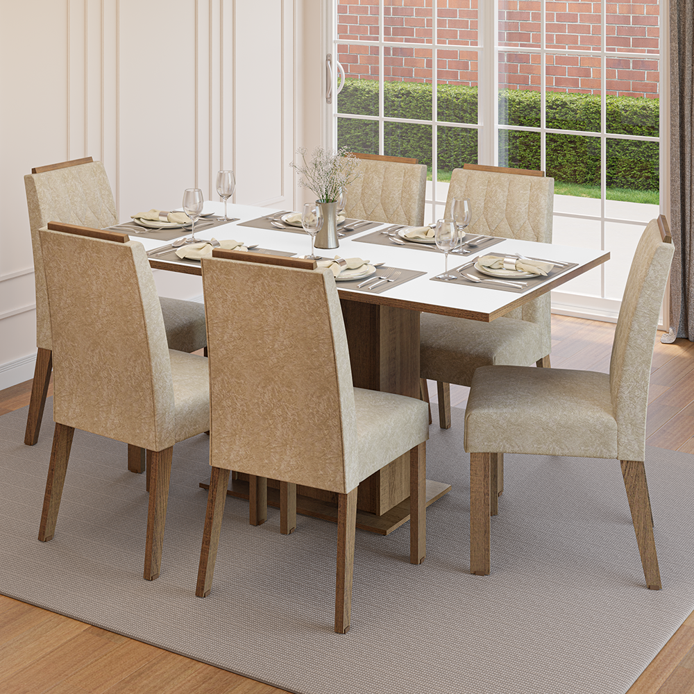 Juego de Comedor Tapa de Madera 6 Sillas Marrón/Blanco/Imperial Bosque Madesa