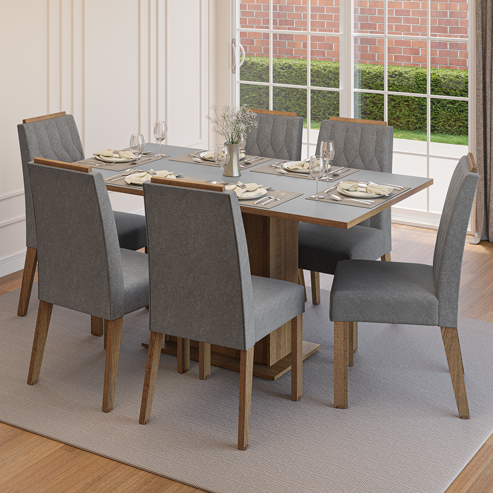 Juego de Comedor Tapa de Madera 6 Sillas Marrón/Gris/Silver Bosque Madesa