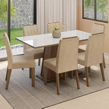 Juego de Comedor Tapa de Vidrio 6 Sillas Marrón/Blanco/Imperial Peônia Madesa