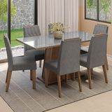 Juego de Comedor Tapa de Vidrio 6 Sillas Marrón/Gris/Silver Peônia Madesa