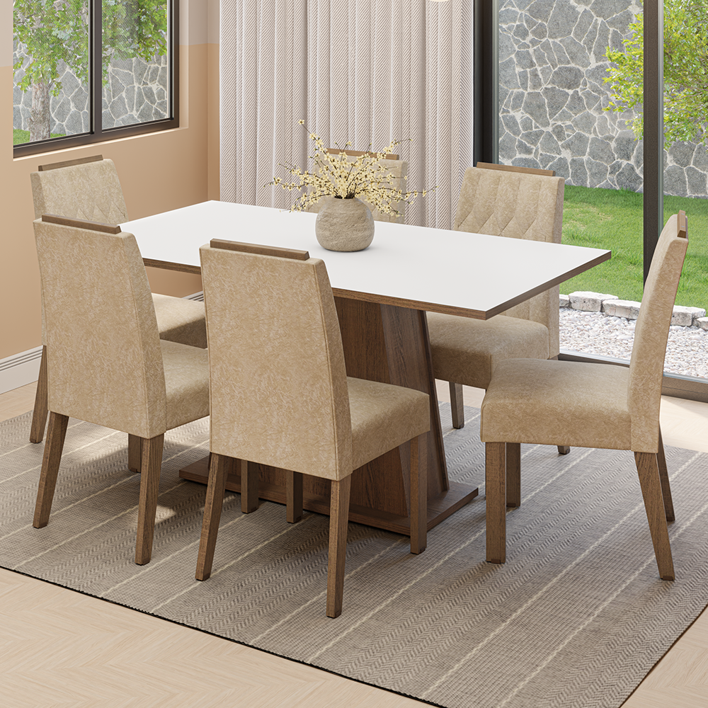 Juego de Comedor Tapa de Madera 6 Sillas Marrón/Blanco/Imperial Cedro Madesa