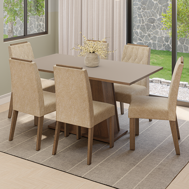 Juego de Comedor 6 Sillas Marrón/Crema/Imperial Cedro Madesa