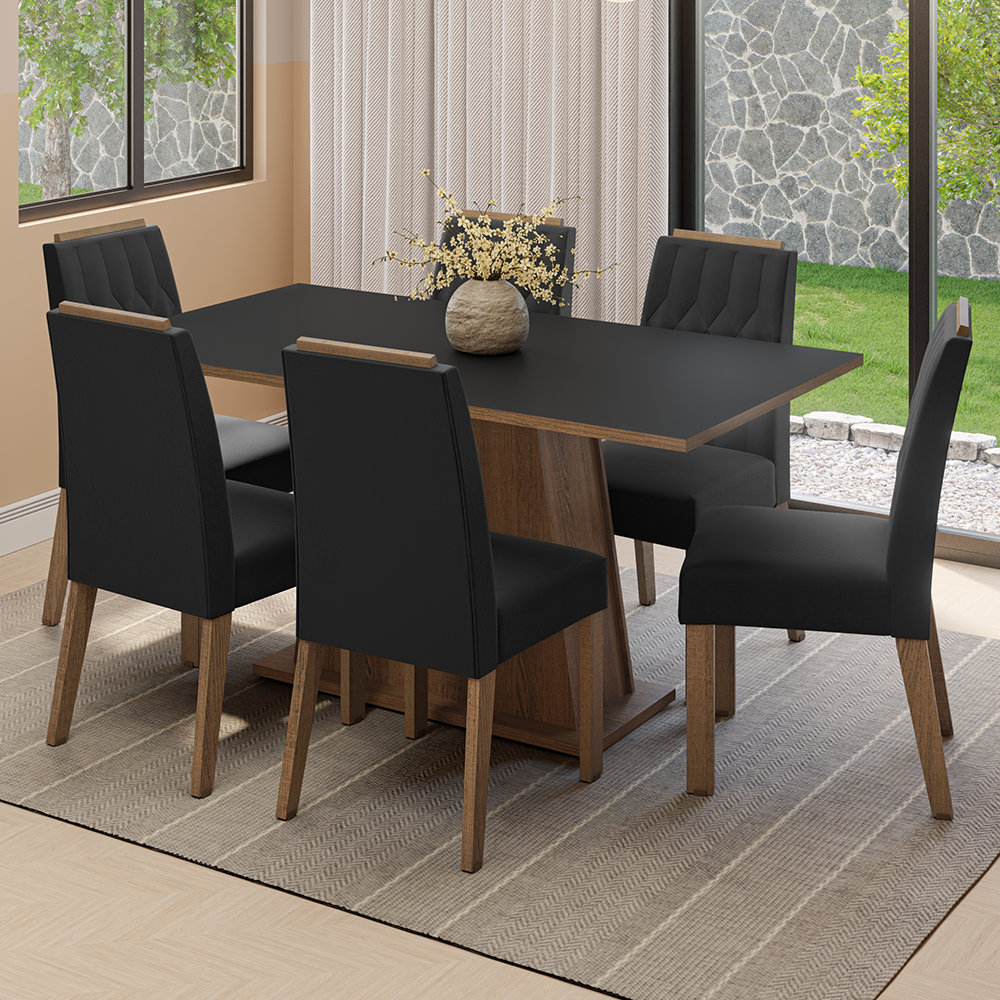 Juego de Comedor Tapa de Madera 6 Sillas Marrón/Negro/Oxford Cedro Madesa